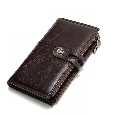 Men's Wallet Dual Zippers Leather Wallet Long Hasp  Luxury Mens Wallet Leather Genuine Purses Clutch Bag