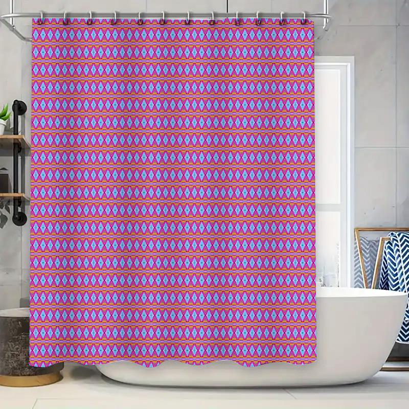 

Delightful Pink Blue Geometric Shower Curtain With Vibrant Stripes For Bathroom Decorations Modern Home Design Accessory For Kit W60H190(CM)-1 Pcs