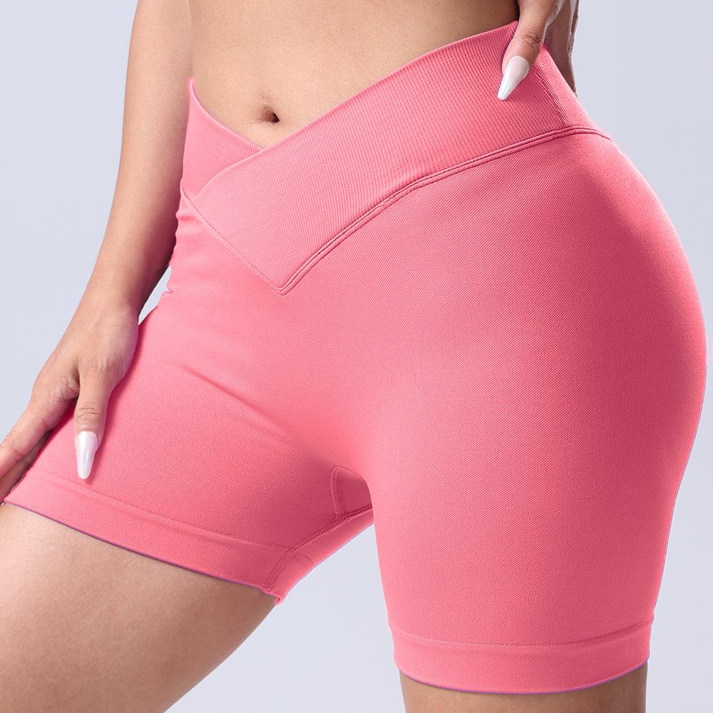 Seamless Cross-Waist Breathable Peach-Lift Yoga Shorts - Quick-Drying Athletic Three-Point Design