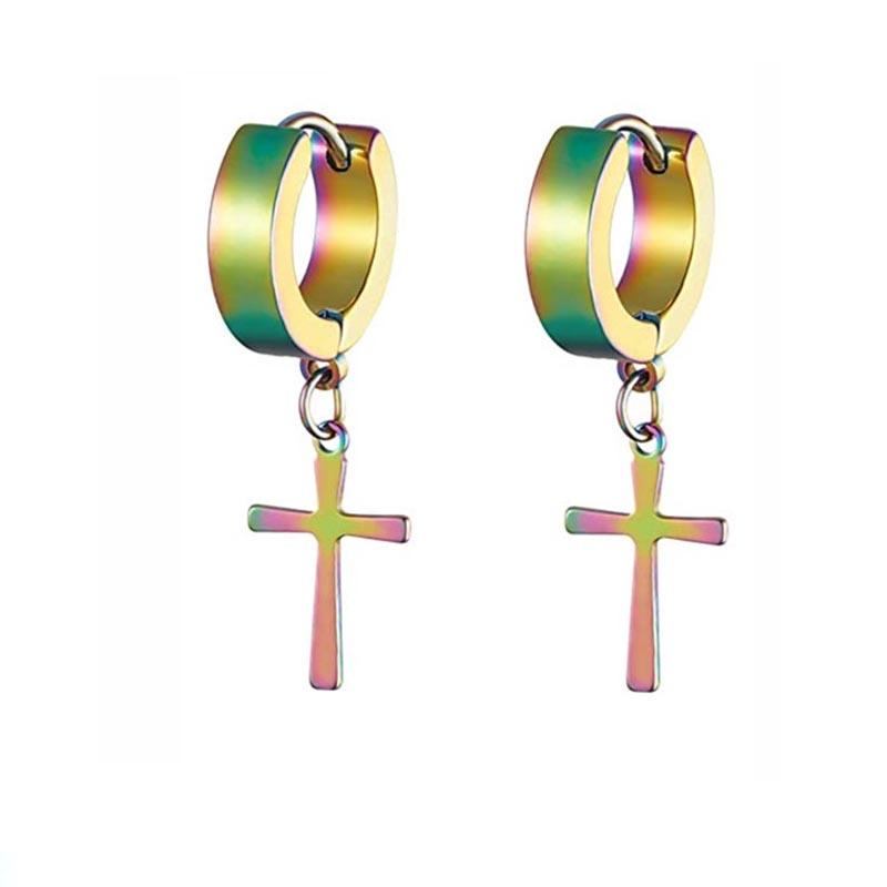 WKOUD 2PCS Stainless Steel No Piercing Cross For Men Kpop Clip On Cross Earring Gothic Punk Fake Ear Cuff Cross Earring Dangle