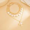 Metal Cross Irregular Pendant Necklace, Stacked With Baroque Imitation Pearl Beaded Necklace
