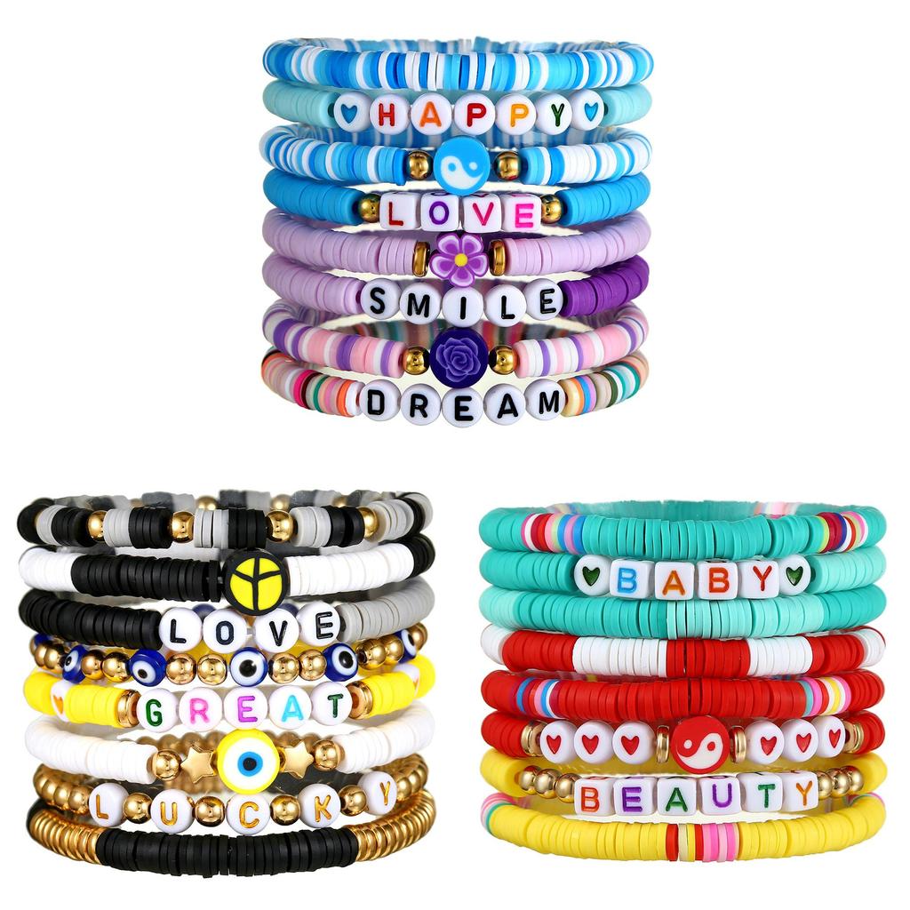 Handcrafted Soft Clay Letter Bracelets Set For Couples With Heart And Yin Yang Symbols For Travel Gifts