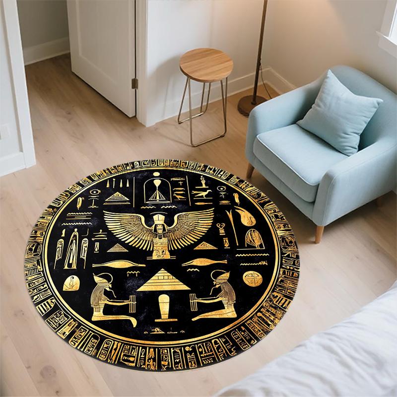 Ancient Egyptian Pattern  Round Area Rug,Carpet Rug for Living Room Bedroom Sofa Playroom Decor,Non-slip Floor Mat