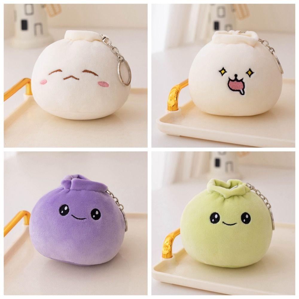 Funny Soft Dolls Rice Bao Plush Face Food Cartoon Steamed Stuffed Bun Bao Zi Key Holder Plush Dumplings Keychain Hanging Doll
