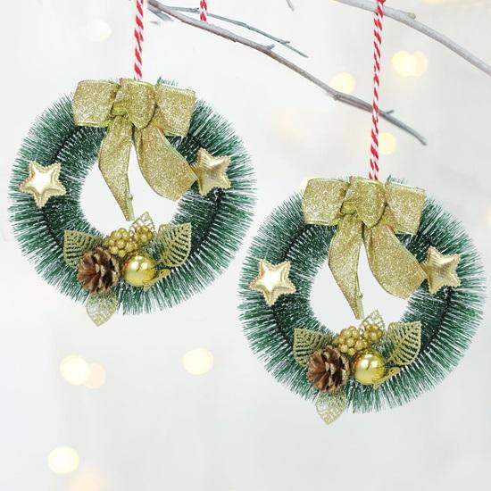 Christmas Wreaths for Front Door Decoration Entrance Table Tree Wall Door Hanging Ornaments Xmas Artificial Pine Garland Set of 2 Items for Home
