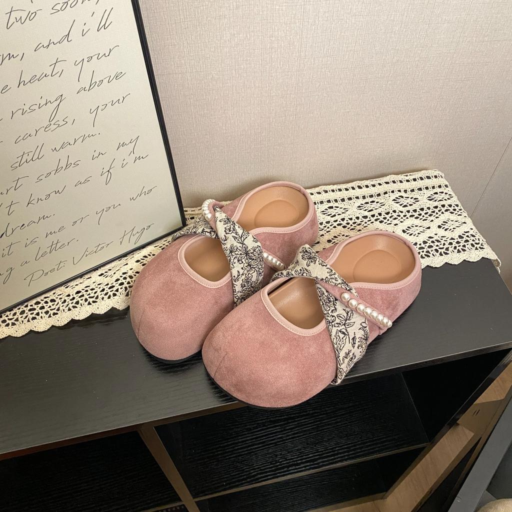 Flat single shoes women's 2025 new spring and autumn versatile fashion round head shallow mouth Mary Jane shoes half drag