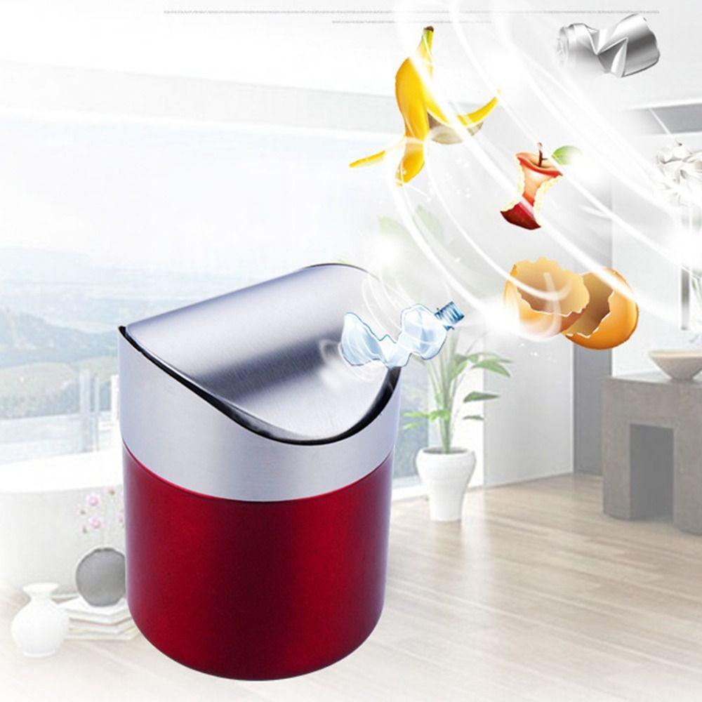 Dust-proof Mini Flip Trash Can Stainless Steel Creative Storage Bin Desktop Trash Can Makeup Brush