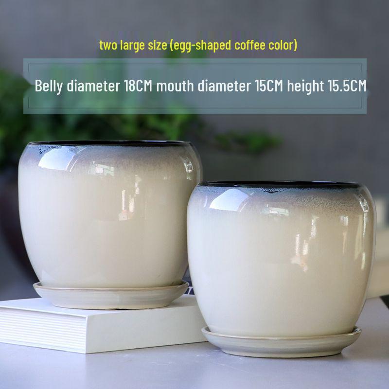 Breathable Ceramic Flower Pot with Tray for Gardenia and Succulents, Chinese Style, Large and Durable for Balcony Use.