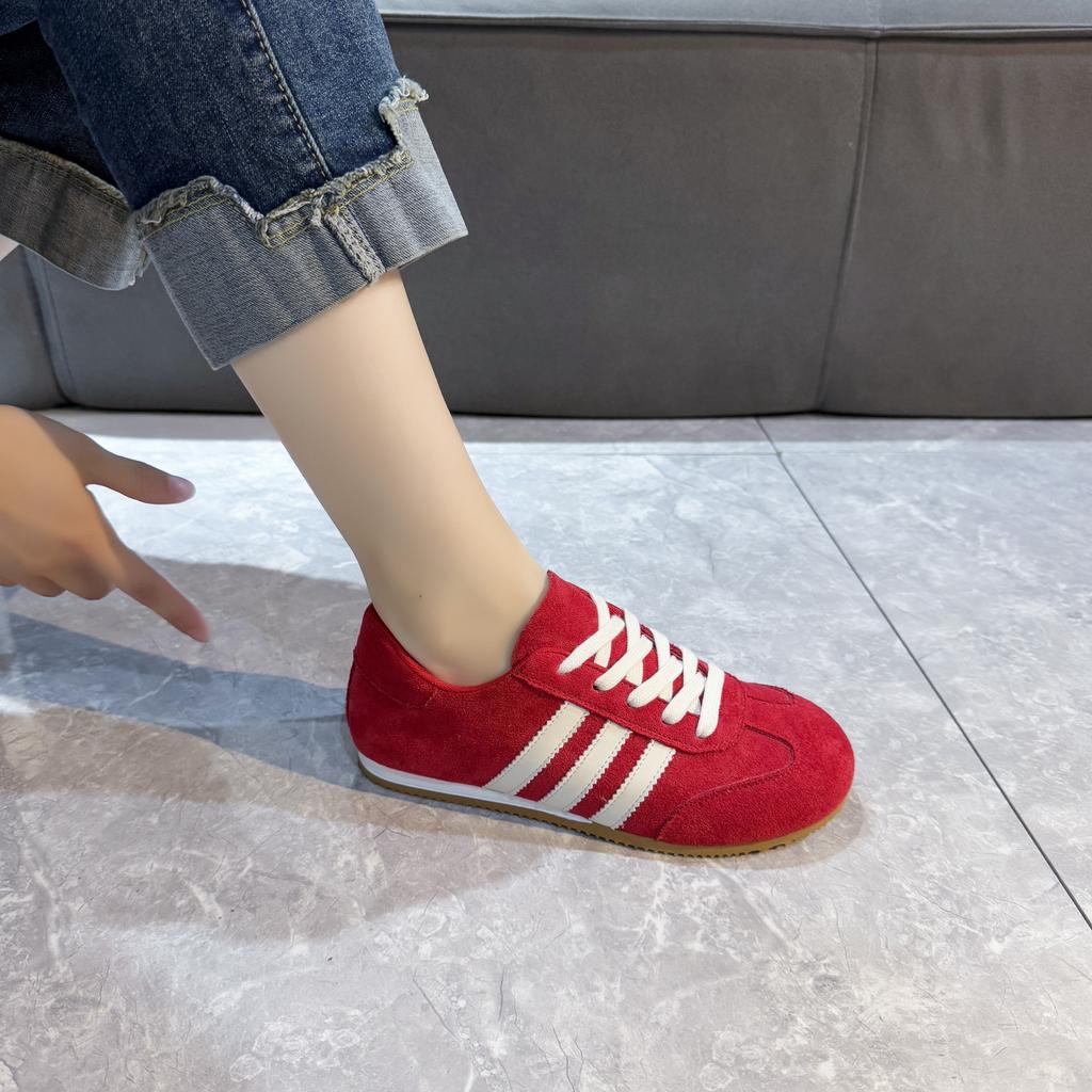 Soft leather retro German training shoes women's spring 2025 new flat-soled Forrest Gump shoes sports shoes soft-soled casual single shoes
