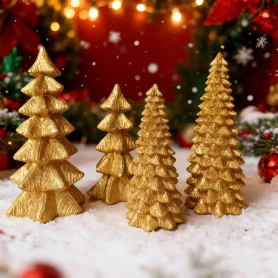 4 Pcs Light Up Christmas Tree Figurines Resin Christmas Tree Tabletop Decoration for Holiday Mantel Desk Centerpiece