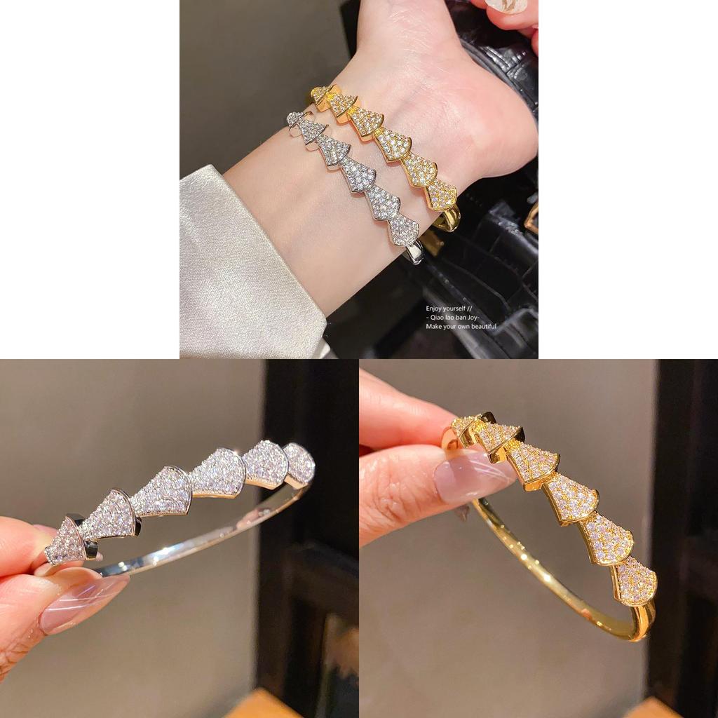 Geometric Cuff Bracelet With Cubic Zirconia For Fashion Casuals
