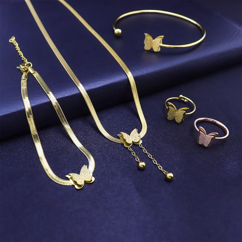 Exquisite Temperament Butterfly Fringe Chain Necklace Titanium Steel Gold-Plated Ring Fashion Geometric Bracelet Personalized Bracelet