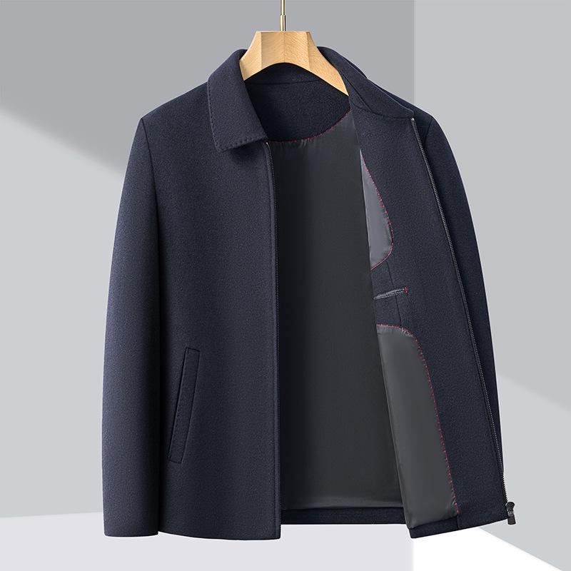 Men's Wool Jacket with Detachable Down Liner - Short Lapel Coat for Middle-aged & Elderly