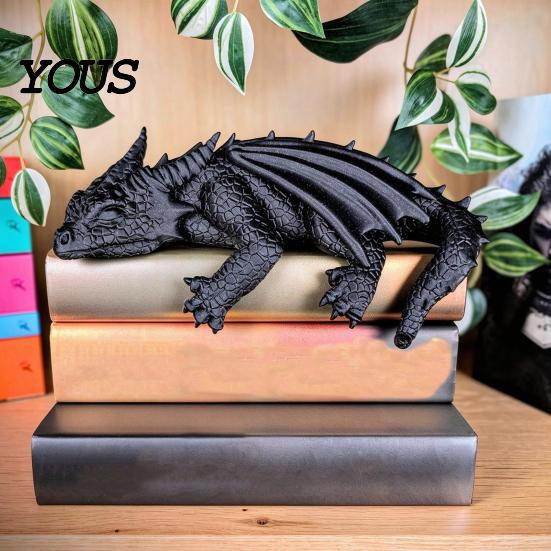 Indoor Home Library Decor Sleeping Dragon Bookshelf Decor, Book Nook Figurine, Gothic Fantasy Reading Booksitter Ornament, Shelf Desk