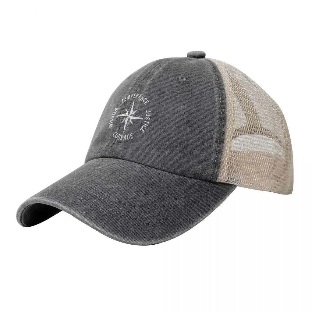 Four Stoic Virtues TEMPERANCE JUSTICE COURAGE WISDOM Compass Stoicism Cowboy Mesh Baseball Cap Custom Cap Hats For Unisex Womens