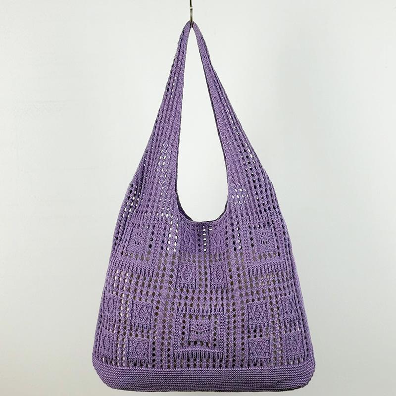 

Solid Color Knitted Bag for Women, Large Capacity, Commuting, Hollowed-out Shoulder Bag, Casual Vacation Style, Woven Versatile Bag 37*2.5*32cm