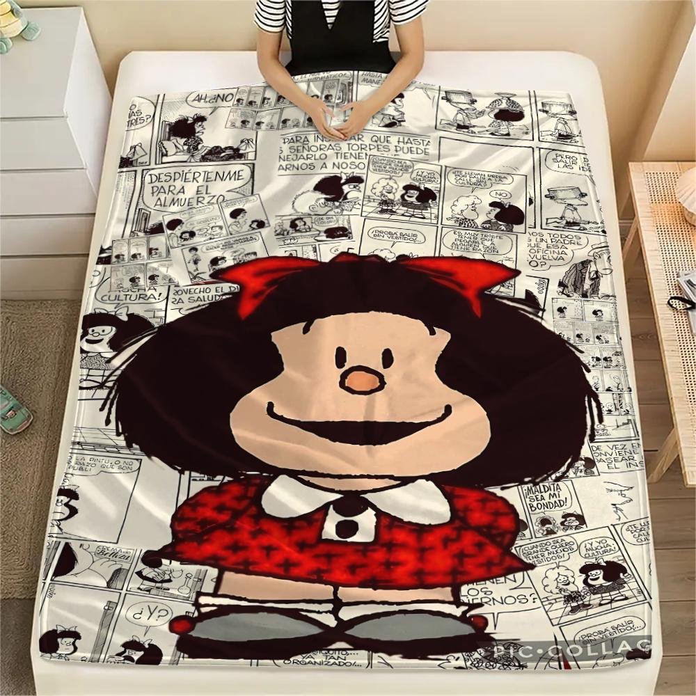1Pc Mafalda Print Flannel Blanket, High quality Comfortable for All Seasons, Home Decor, Warmth and Comfort, Perfect for Gifts