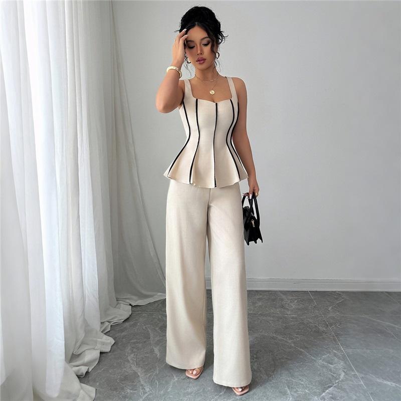 European And American Ladies Summer Temperament Elegant Style Camisole Solid Color Casual Trousers Suit