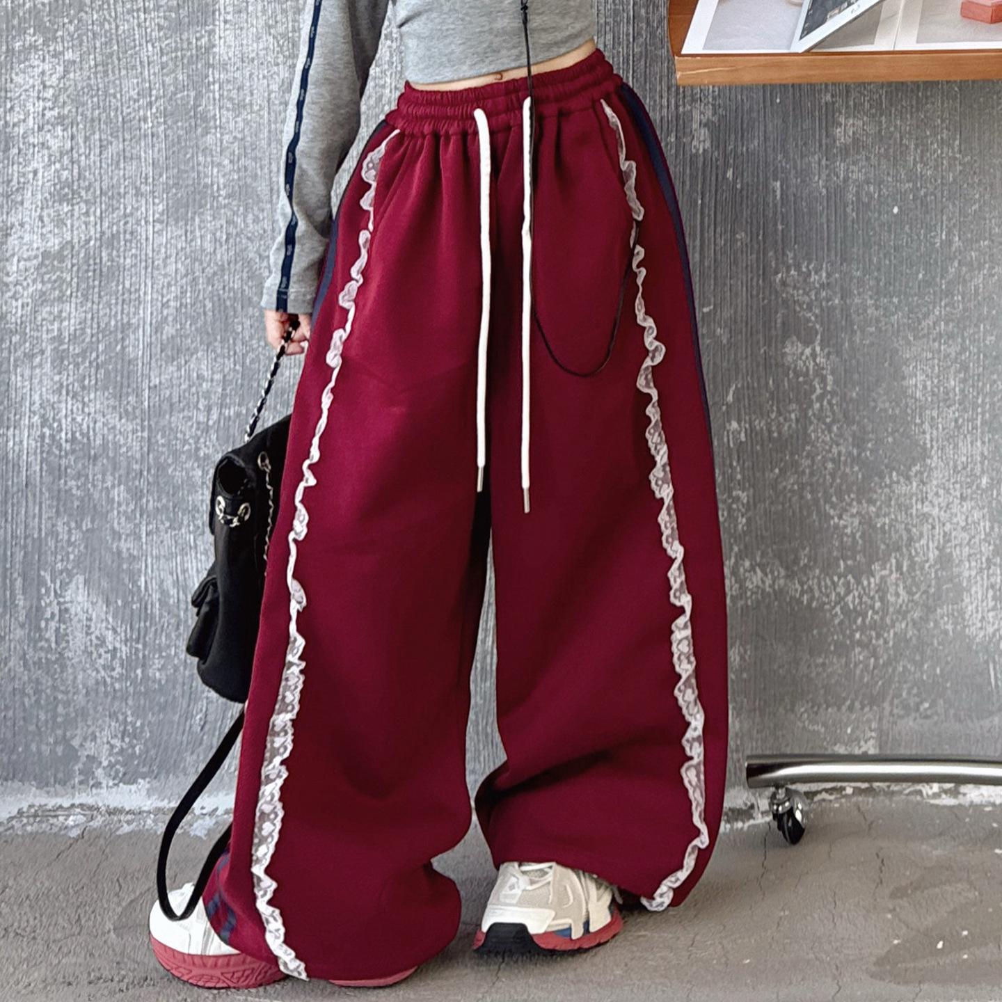 Осень 2025 Девичьи кружевные трикотажные спортивные штаны - Повседневная спортивная одежда для детей 140 cm