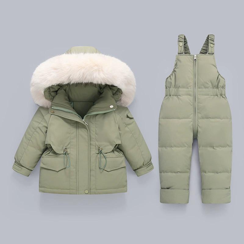 1–6Y Autumn Winter Toddler Snowsuit Set for Boys and Girls Warm Winter Jacket and Bib Pants with White Duck Down
