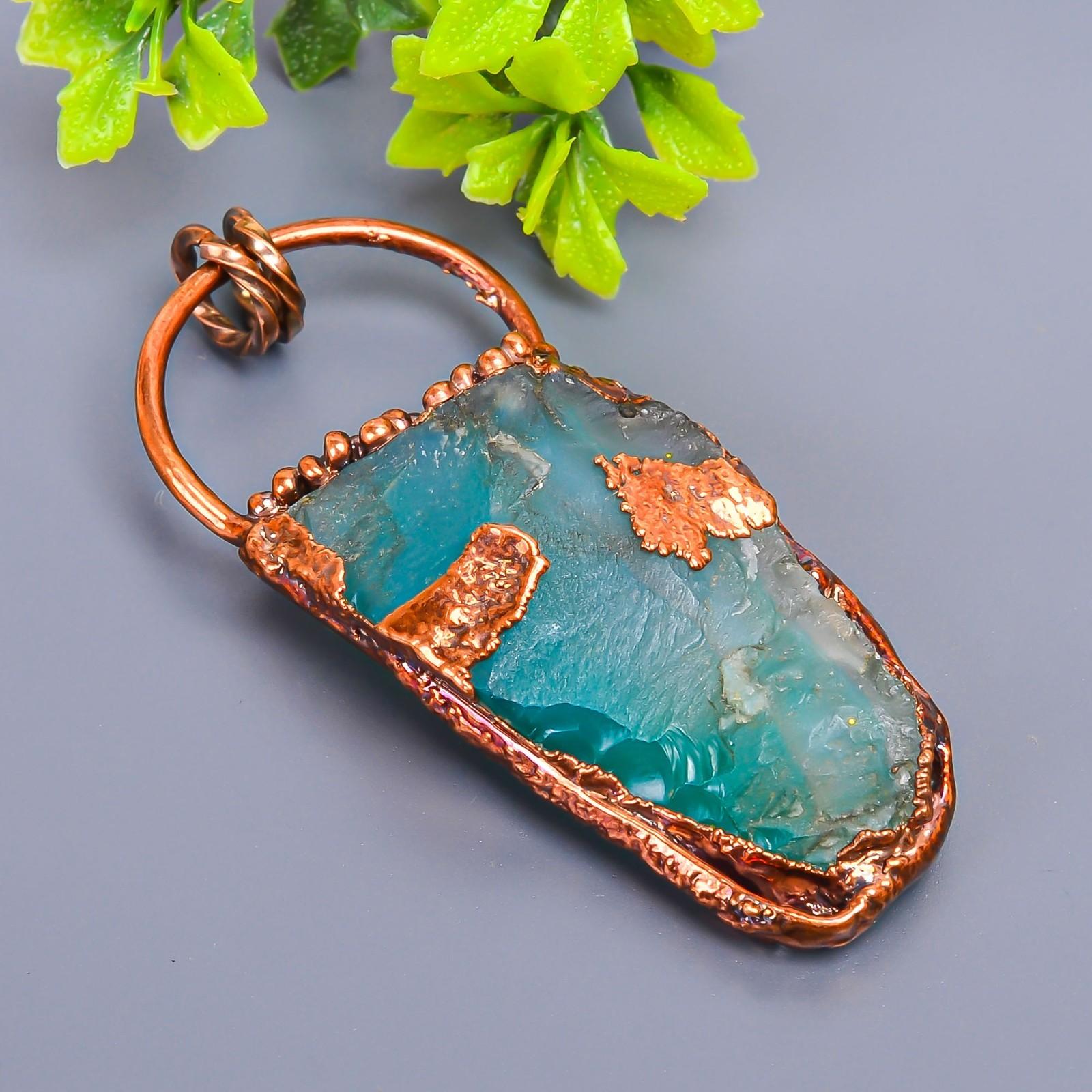 

Зеленый Флюорит Необработанный Драгоценный Камень Медь Ар Деко Бохо День Рождения Новый Кулон Ювелирное Изделие V-4