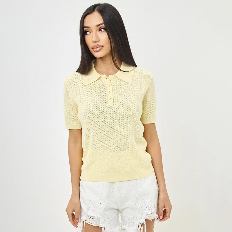 Knitted Sweater T shirt Women Tops 2026 Summer New Short Sleeve Polo Sweater Casual Loose Lapel Sweater Fashion Casual T shirt