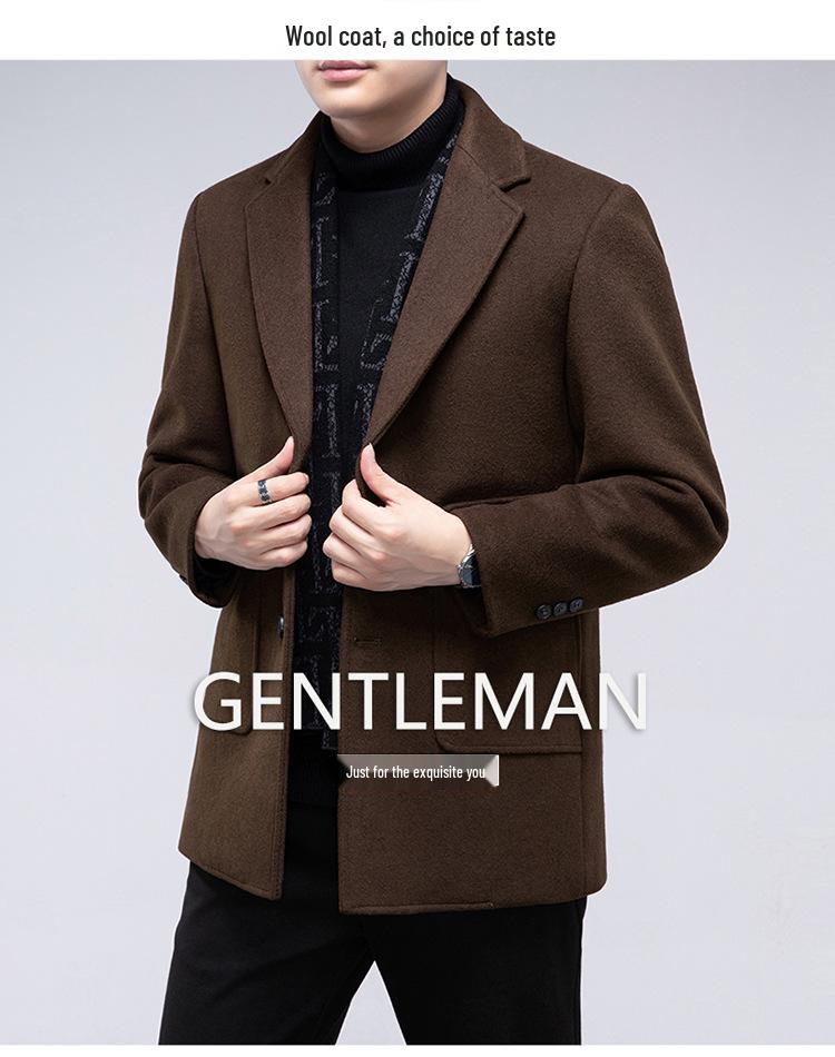Men's Mid-Length Wool Blend Coat with Suit Collar and Down Liner for Autumn/Winter Business Fashion