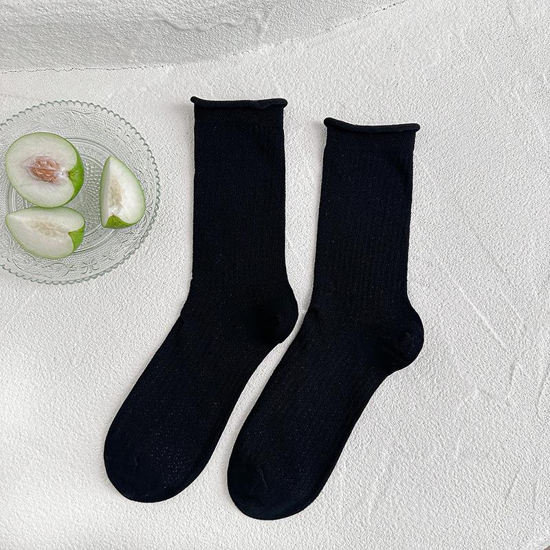 

Rolled-up Socks - Children s Mesh Perforated Tube Socks - Solid Color - Versatile - Drawstring - Sweat-absorbing - Breathable - Pile Socks 1 pair чорний