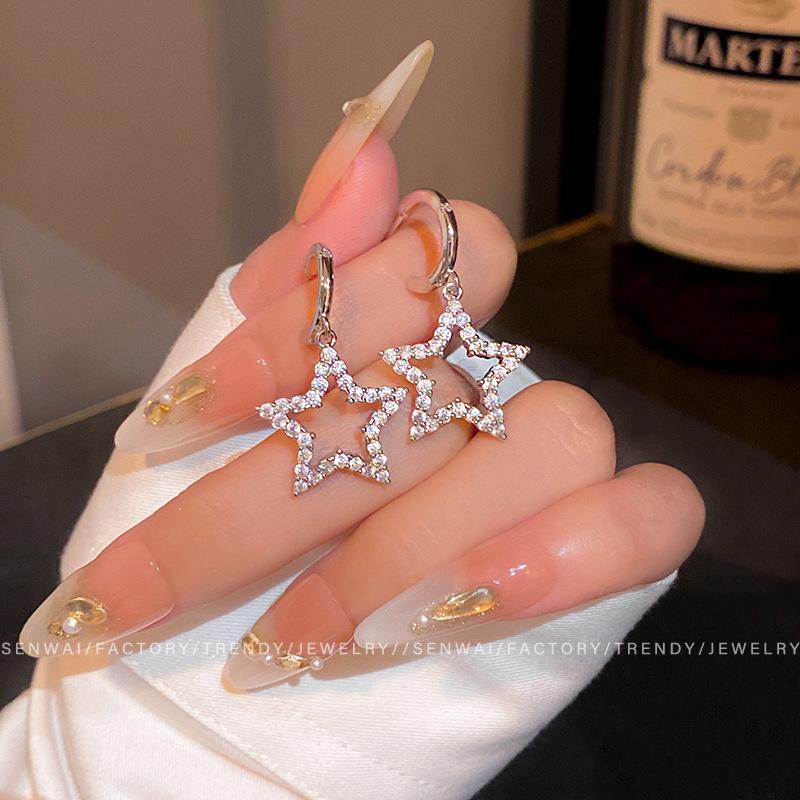 Super flash hollow zircon star earrings women's design stud earrings