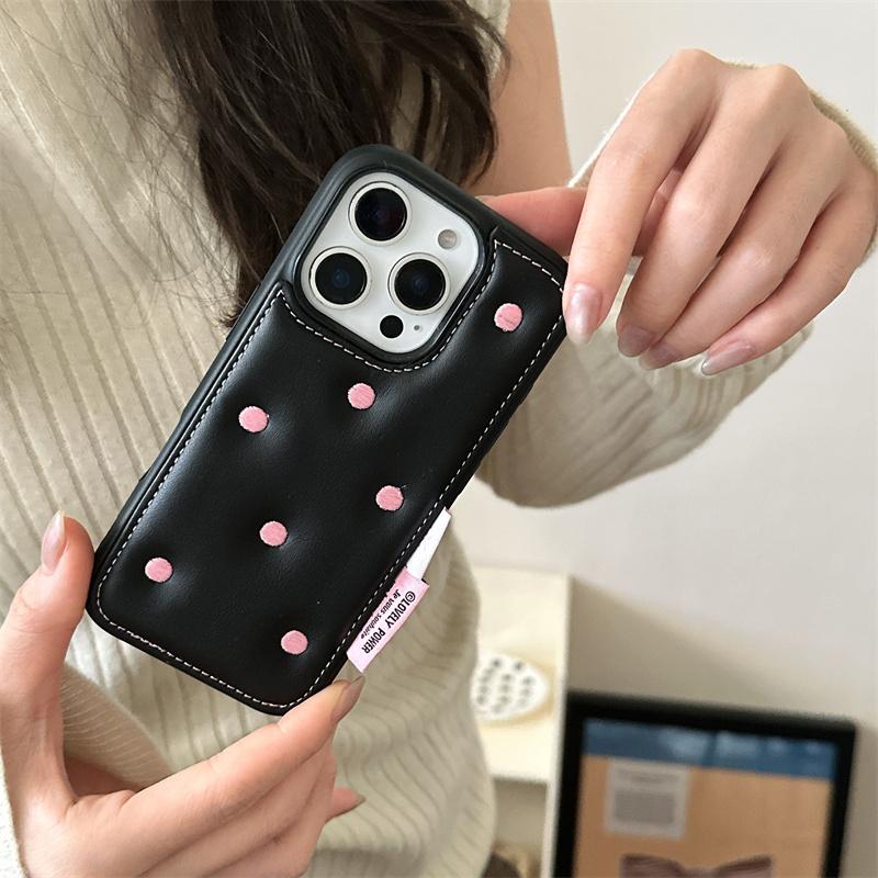

Luxury Leather Pink Polka Dot Phone Case For iPhone 17 Pro 16 15 14 Pro Max Cover Shockproof Protective Cases with Strap Cute Ca For iPhone 17ProMax
