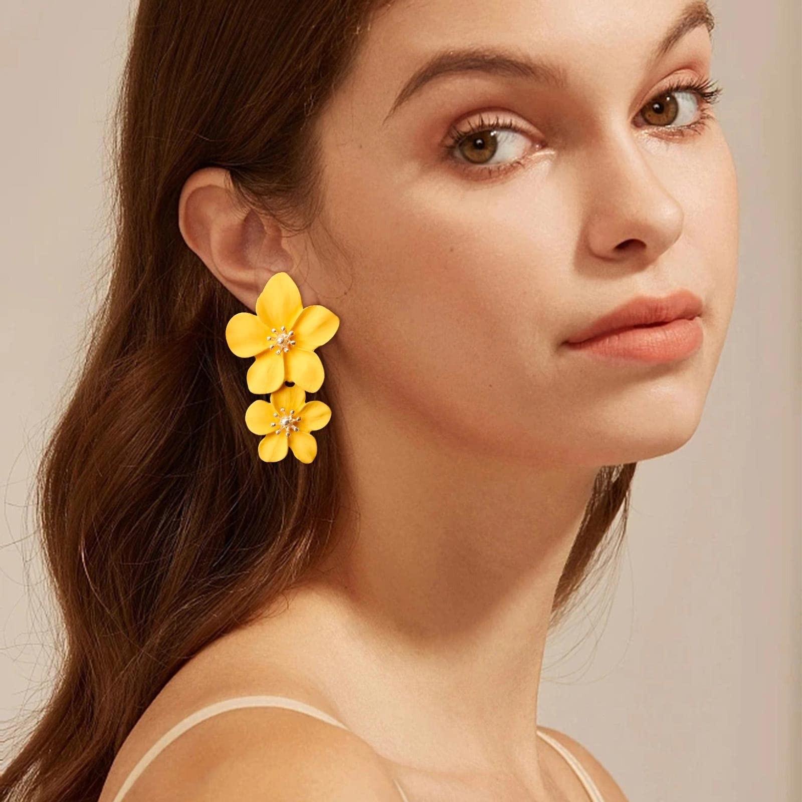 

Серьги-подвески, женские серьги-цветы с кристаллами, винтажные серьги, крючки для ушей One Size жёлтый