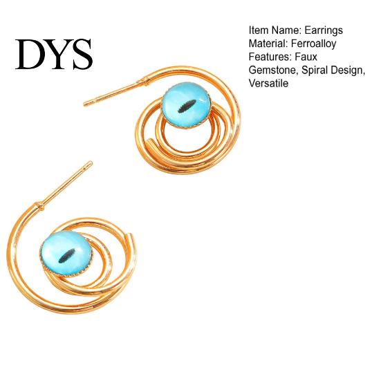 Golden Plated Earrings 1 Pair Women Hollow Spiral Design Multi-Color Lightweight Faux Gemstones Inlaid Electroplated Jewelry Accessories