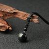 Natural Stone Rainbow Eye Obsidian Ball Pendant Single Bead Necklace Quartz Reiki Healing Lucky Guardian Charm Copper Rope
