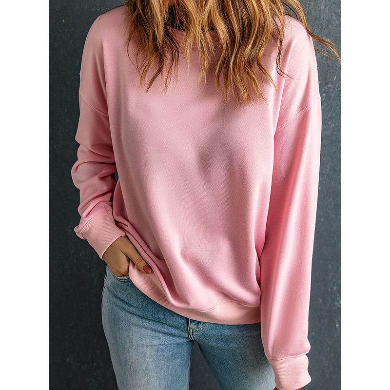 American Leisure Loose Easiest for Match Long Sleeves Bottoming Shirt for Women 2025 Fall New Arrival Pure Color Crew Neck Pullover Sweatshirt Women