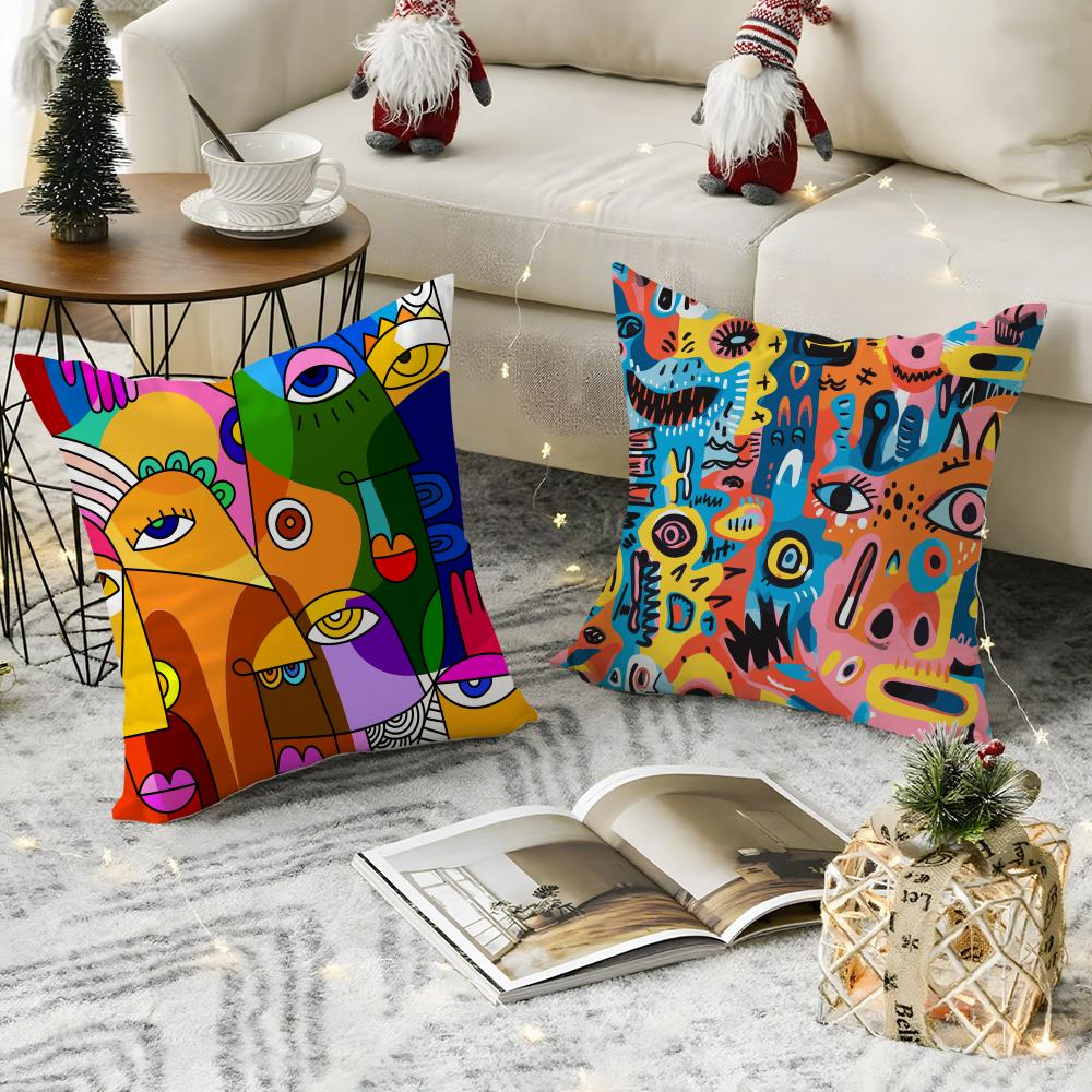 Colorful Abstract Faces Pillow Case Pattern Printed Pillowcase For Living Room Sofa Cushion Cover  Bedroom Decor