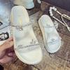 Fashion crystal flower band platform slippers women thick bottom beach slides female high heels flip flops transparent sandalias size 44
