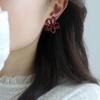 Angora Red Hollow Flower Silver Needle Earrings - Elegant & Versatile Fashion Studs for Women