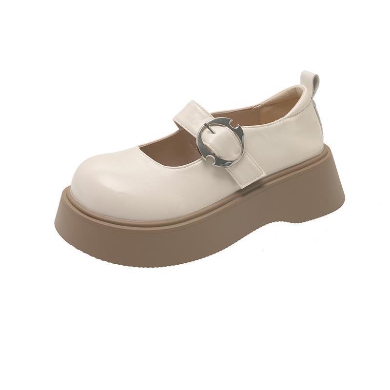 With skirt Mary Jane shoes, new spring and summer muffin platform single shoes, white one-word buckle strap small leather shoes