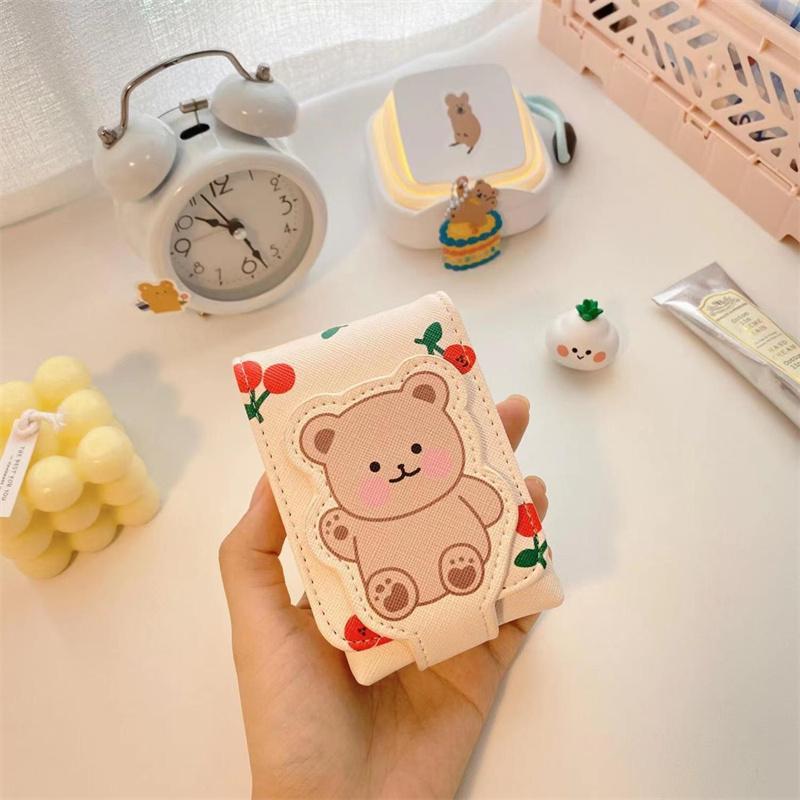 Portable Lipstick Makeup Bag with Mirror Little Teddy Bear Lipstick Bag Bear Lipgloss Storage Bag Cosmetic Pouch Makeup Case