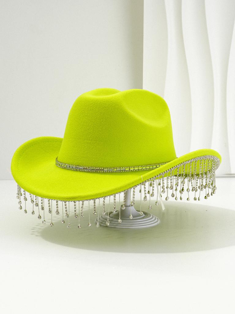 Cross-border Popular Women's Unique Sweet Top Hat Square Point Diamond Hat Chain with Rhinestone Tassel Suitable for Music Parties