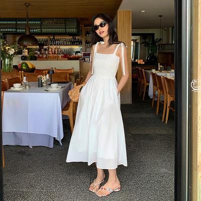 Vestido Slip Feminino Verão Fresco Laço Lace-up Comprimento Médio