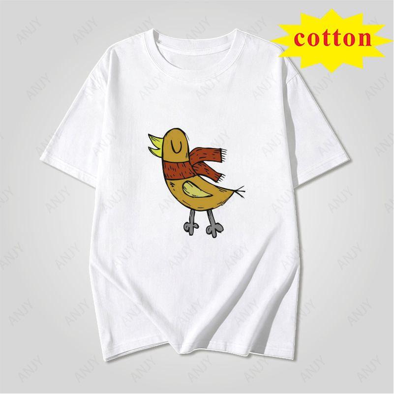 American Retro Trendy Duck Tshirt With Quirky Cartoon Print Loose Casual Short Sleeved Cotton Top