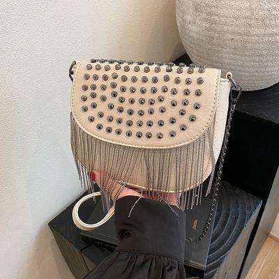 Bags Women's Bag 2025 New Korean Version Fashion Tassel Shoulder Bag Personality Rivet Trend Versatile Crossbody Saddle Bag