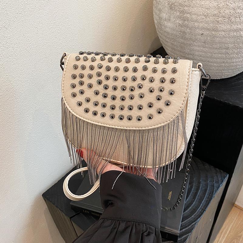 bags women's bag 2025 new korean version fashion tassel shoulder bag personality rivet trend versatile crossbody saddle bag