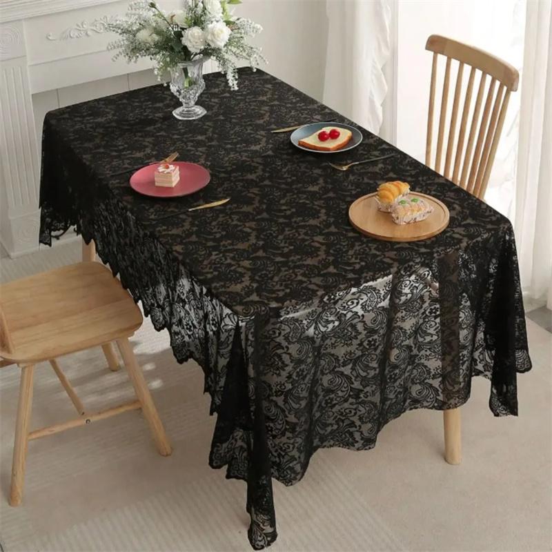 1pc Black Lace Tablecloth with Phoenix Tail Flower Embroidery for A Wedding, Suitable for Outdoor Parties and Home Decoration