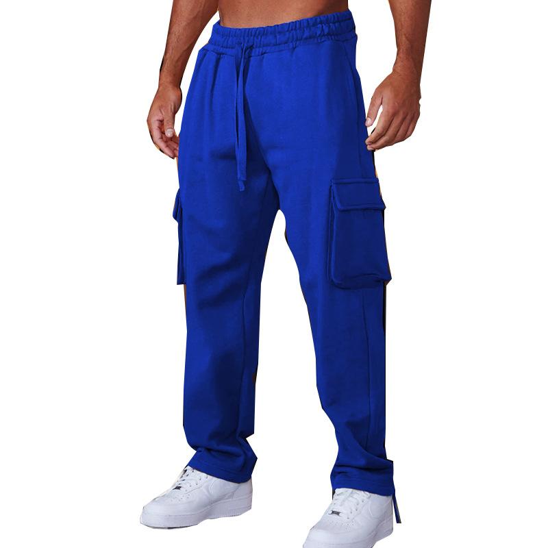 Men's Pants Autumn and Winter New Hair Sweatpants Casual Drawstring Straight Cylinder Multi-pocket Cargo Pants