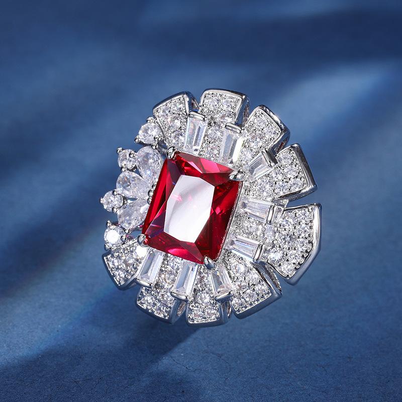 Jewelry Copper Bottom Gold-Plated Simulation Color Treasure Heart-Shaped Heavy Industry Inlaid Diamond Ring Women 10 * 12