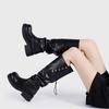 Fashion Autumn Winter Patent Leather Punk Gothic Platform Women Knee-high Boots Fashion Rivet Button Heeled Motorcycle Booties Shoes