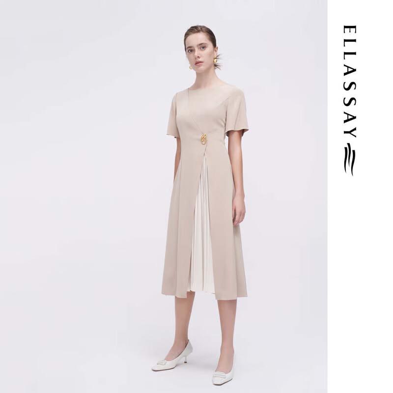 ELLASSAY Elegant Short-Sleeve Patchwork Midi Dress