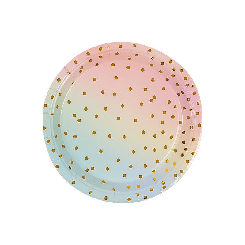Pack Of 16 Disposable Plate Set Pink Bronzing Polka Dots Birthday Party Cutlery Cupcake Plate